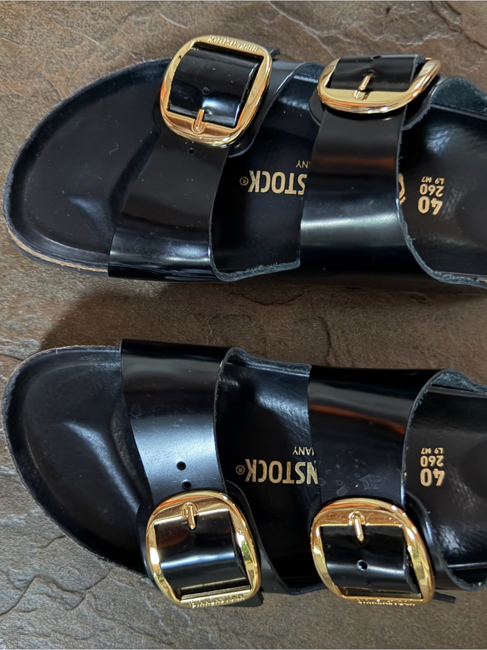 Birkenstock Black Women’s Arizona Sandals with Gold Buckles